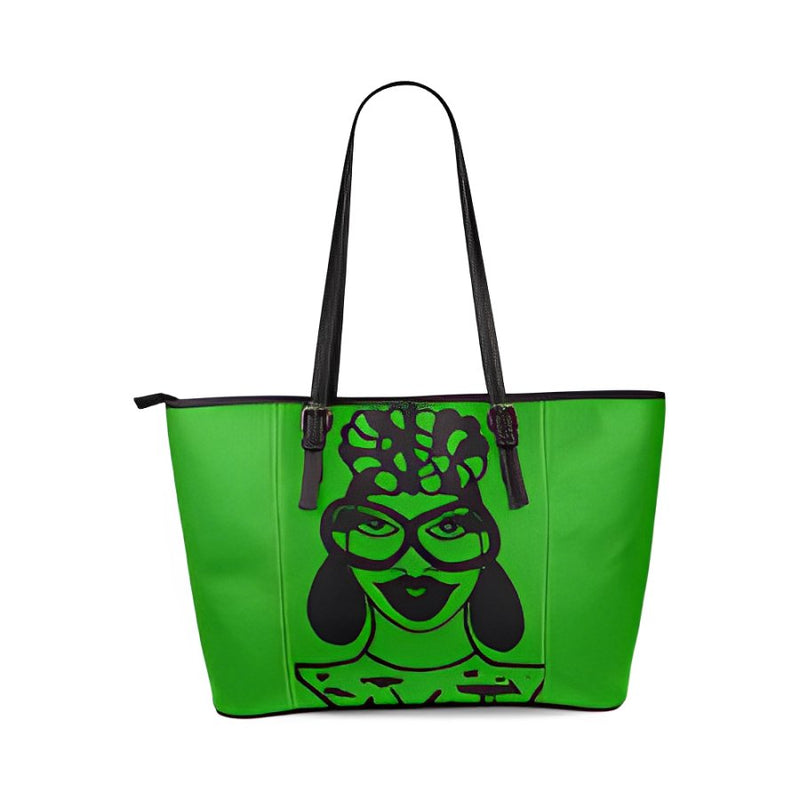 Headwrap Go Get It Green Leather Tote Bag/Large (Model 1640)