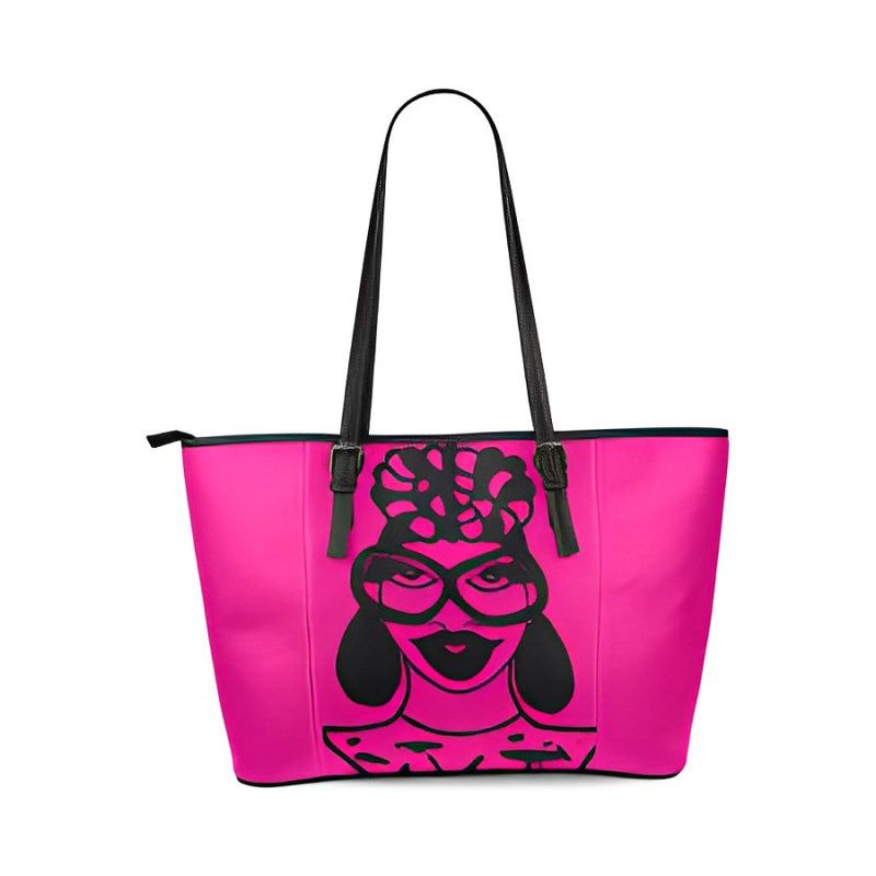 Headwrap Poppin Pink Leather Tote Bag/Large (Model 1640)