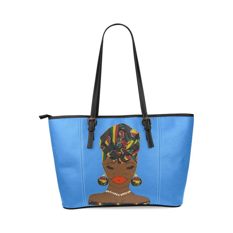 Boss Chick Blue Leather Tote Bag/Large (Model 1640)