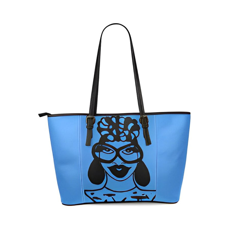 Headwrap Boss Chick Blue Leather Tote Bag/Large (Model 1640)