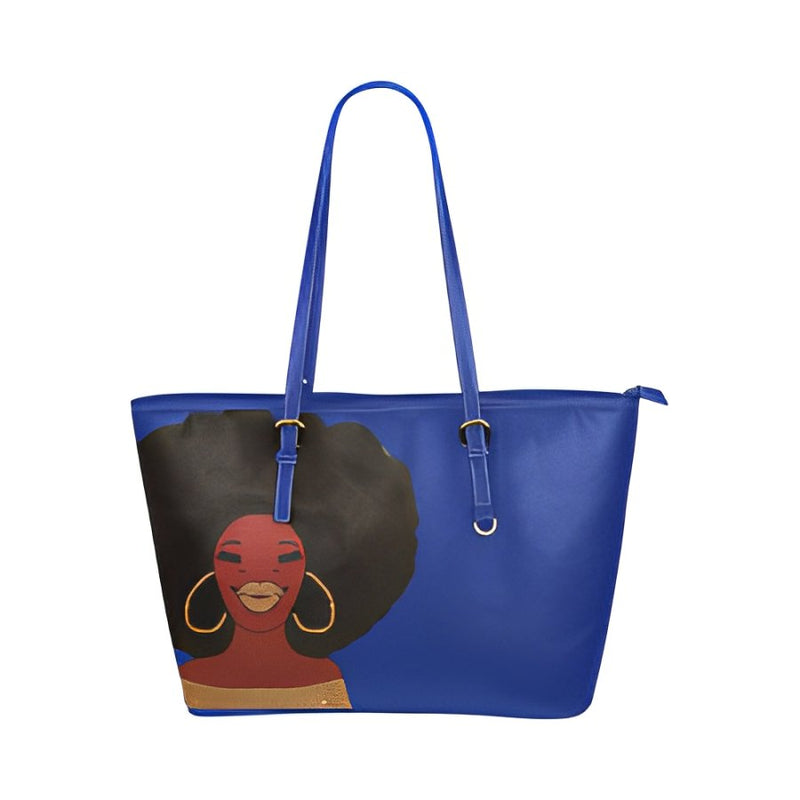 AFRO Boss Chick Blue Leather Tote Bag/Large (Model 1651)