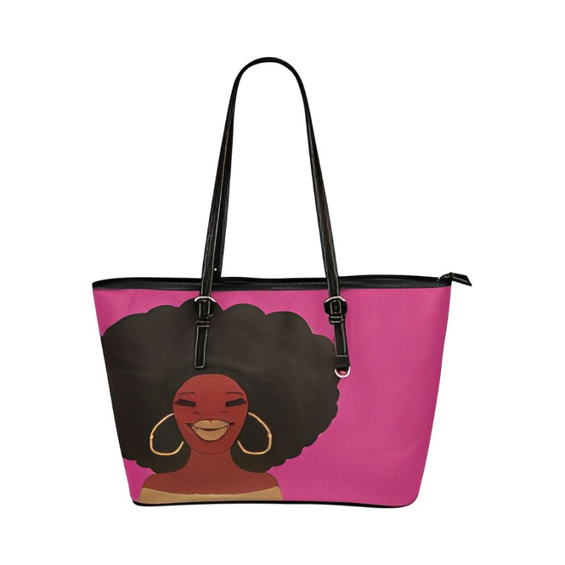 AFRO PINK HEADWRAP BAG LARGE LESS Leather Tote Bag/Large