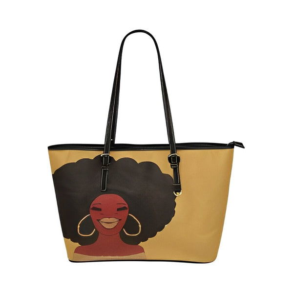 AFRO GOLD EARRING GOLD BAG LARGE LESS Leather Tote Bag/Large