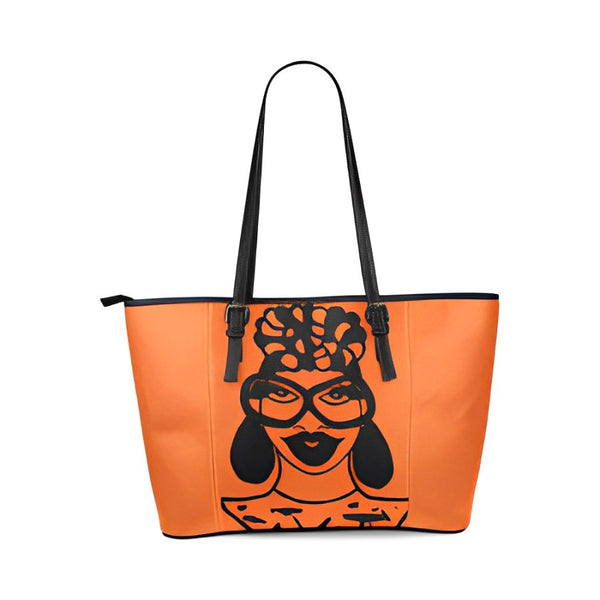 Headwrap Outrageous Orange Leather Tote Bag/Large (Model 1640)