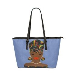 Headwrap blue large tote Leather Tote Bag/Large (Model 1651)