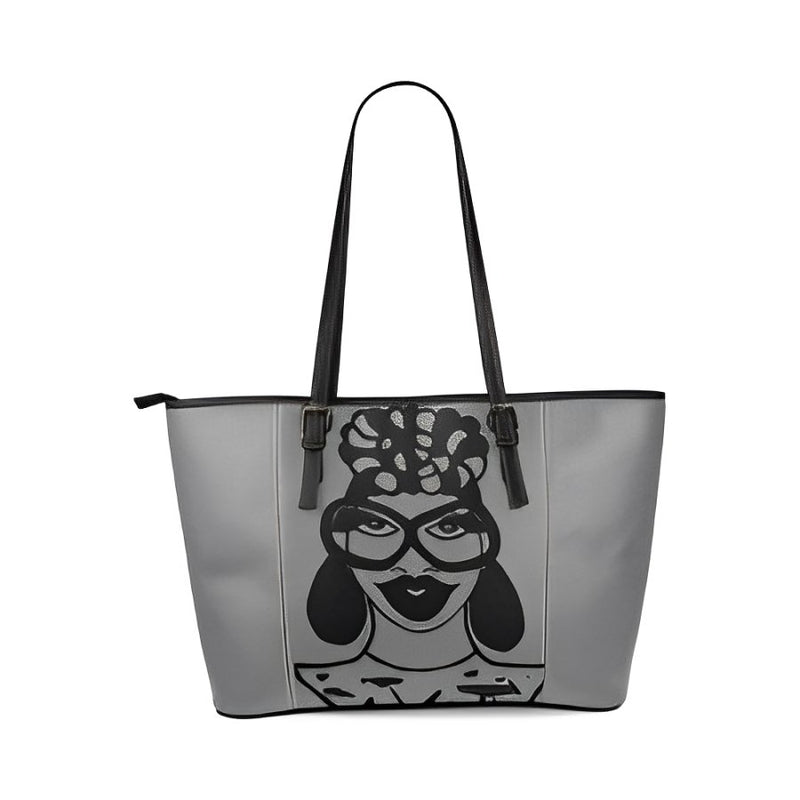 Headwrap Doing It Dark Grey Leather Tote Bag/Large (Model 1640)