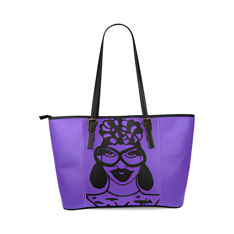 Headwrap Perfect Purple Leather Tote Bag/Large (Model 1640)