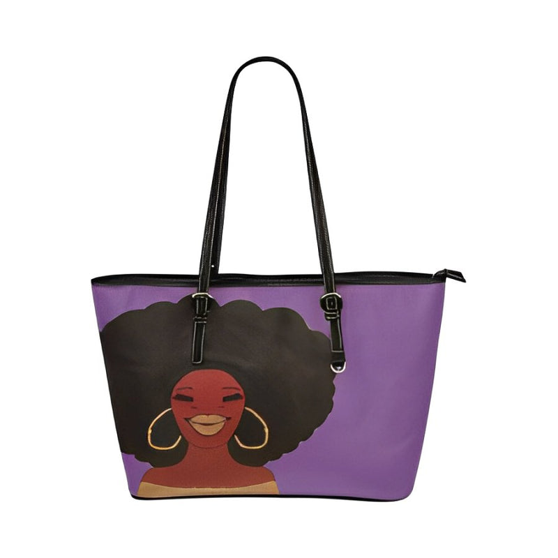 AFRO GOLD EARRING PURPLE LARGE BAG LESS Leather Tote Bag/Large