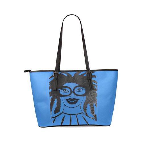 Boss Chick Blue Leather Tote Bag/Large (Model 1640)