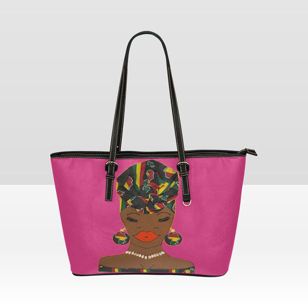 headwrap pink tote large Leather Tote Bag/Large (Model 1651)