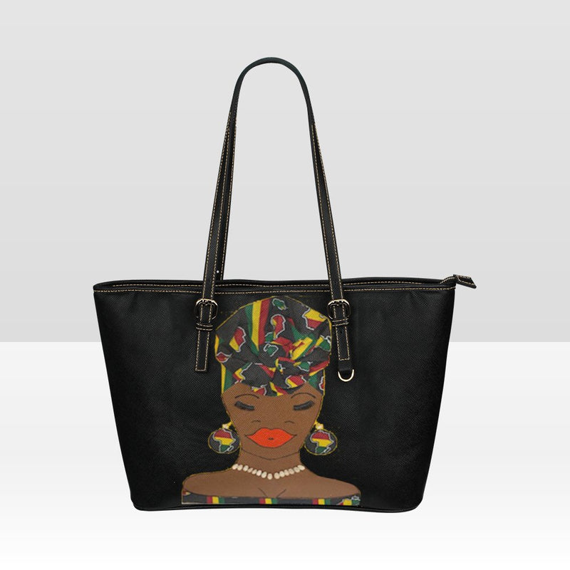 Headwrap black tote large Leather Tote Bag/Large (Model 1651)