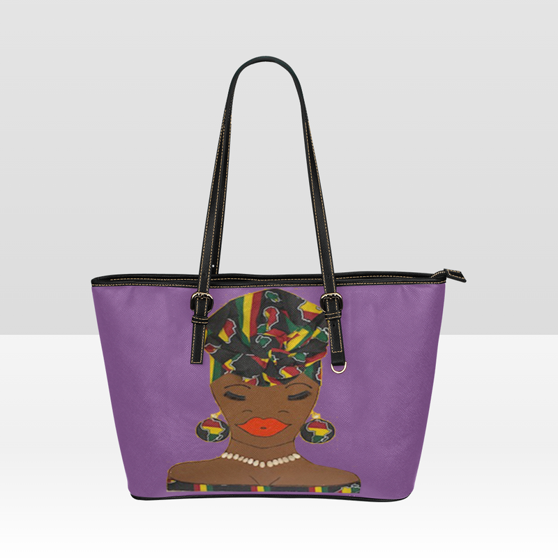 PURPLE HEADWRAP BAG LARGE LESS Leather Tote Bag/Large (Model 1651)