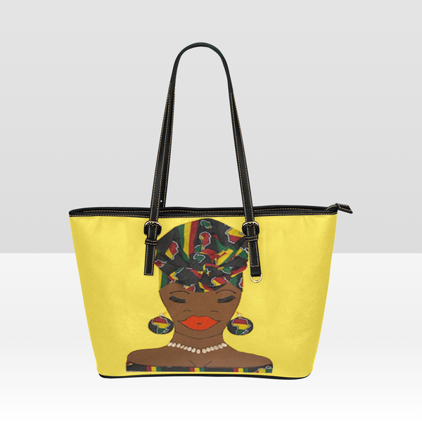 YELLOW HEADWRAP BAG LARGE LESS Leather Tote Bag/Large (Model 1651)