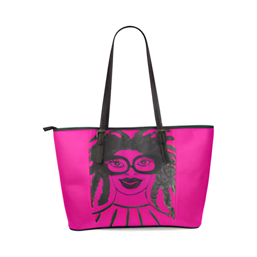 Poppin Pink Leather Tote Bag/Large (Model 1640)