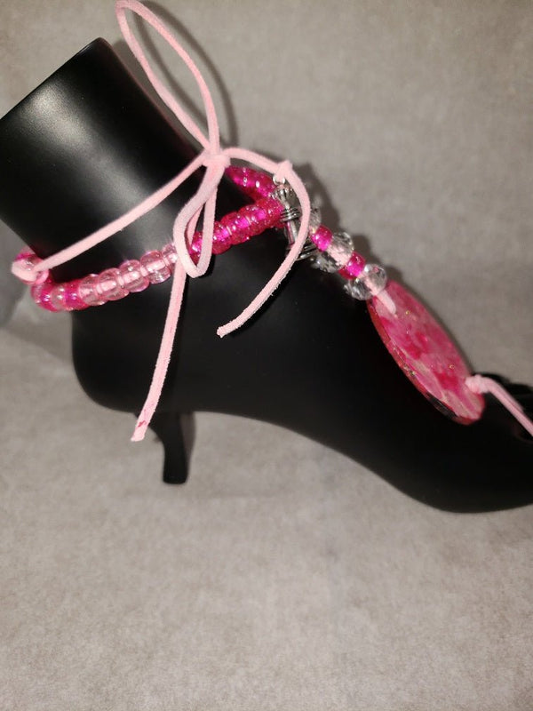 HOT PINK BAREFOOT SANDALS, HAND BRACELET AND NECKLACE